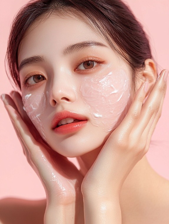 Junge koreanische Frau die korean Skincare verwendet